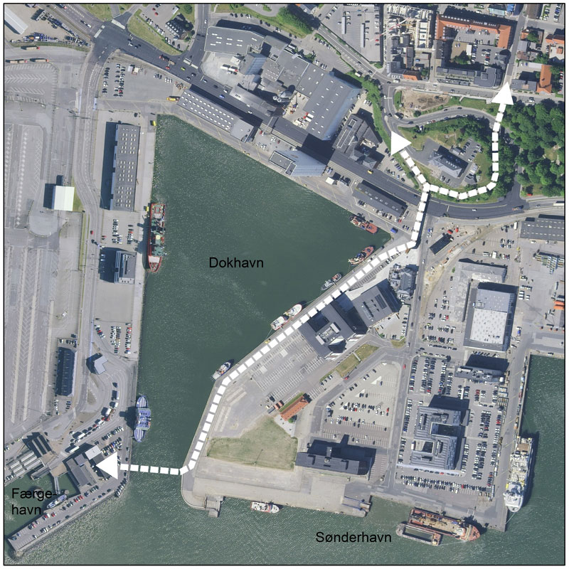 Gang- og cykelforbindelse mellem bymidte og Fanøfærgen.
